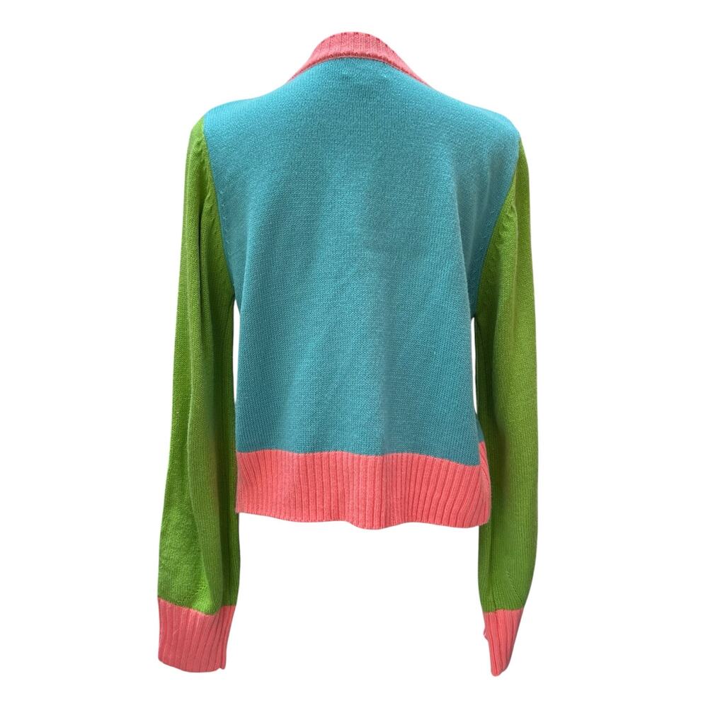 Unique Vintage Frog Cardigan Sweater M/L Colorblock Pink Blue - Picture 3 of 6